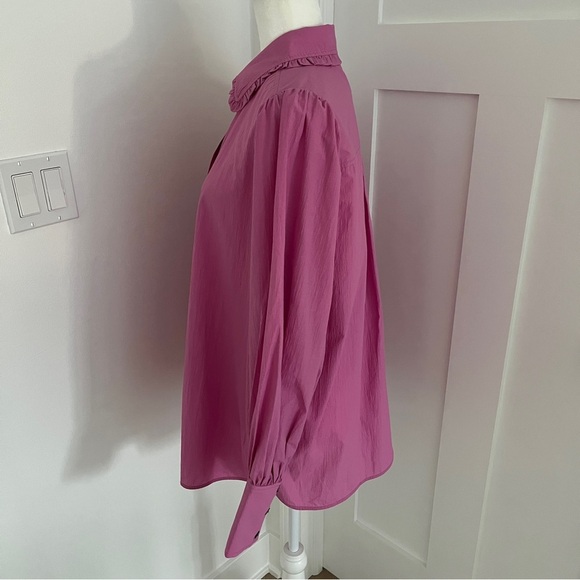 NWOT GANNI Cotton Puff Sleeve Shirt Size 40 (8/10) Pink Button Up Blouse Top*Y24 - Picture 5 of 7